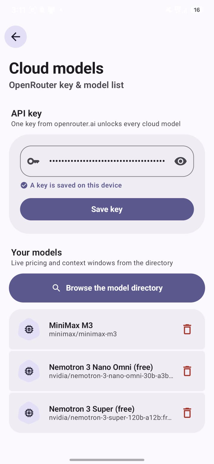 EchoFlow model directory showing multiple AI models on Android