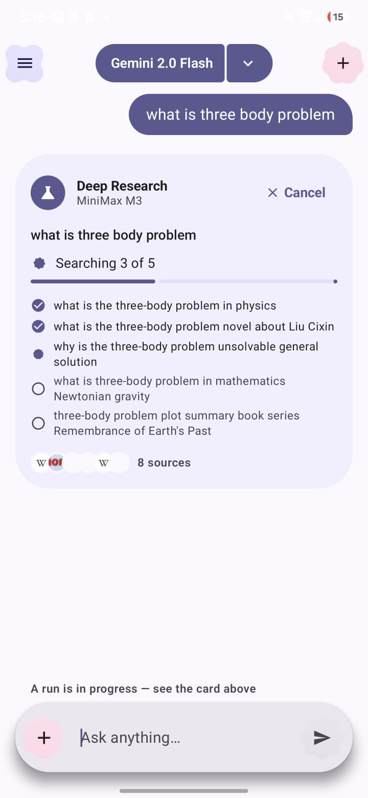 EchoFlow Deep Research progress on Android